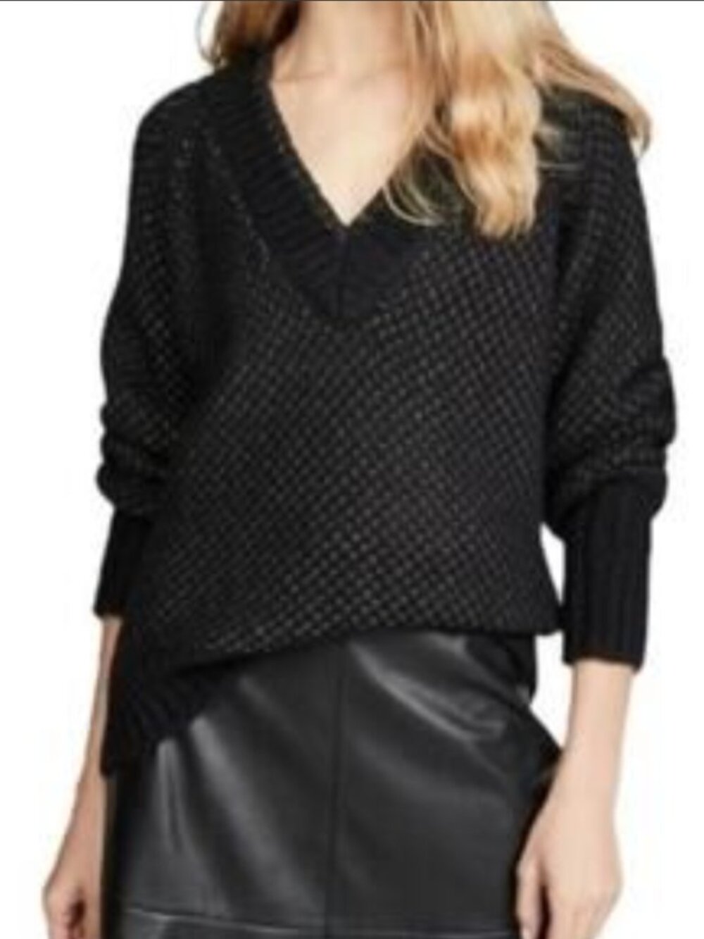 Veronica Beard Mirnie Metallic V-Neck Sweater Size Large Alpaca & Merino Blend